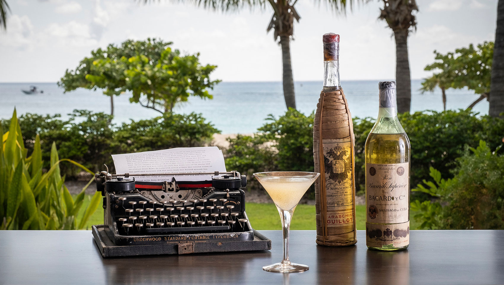 Hemingway Daiquiri with typewriter and sea view
