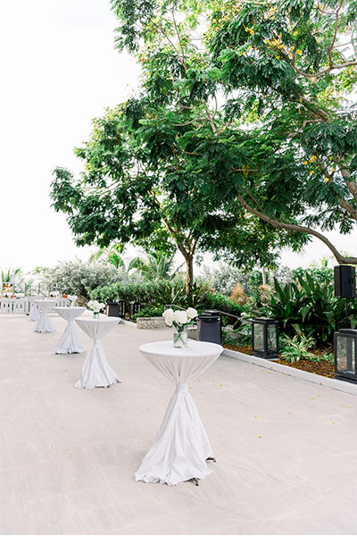 ballroom outdoor area with cocktail tables