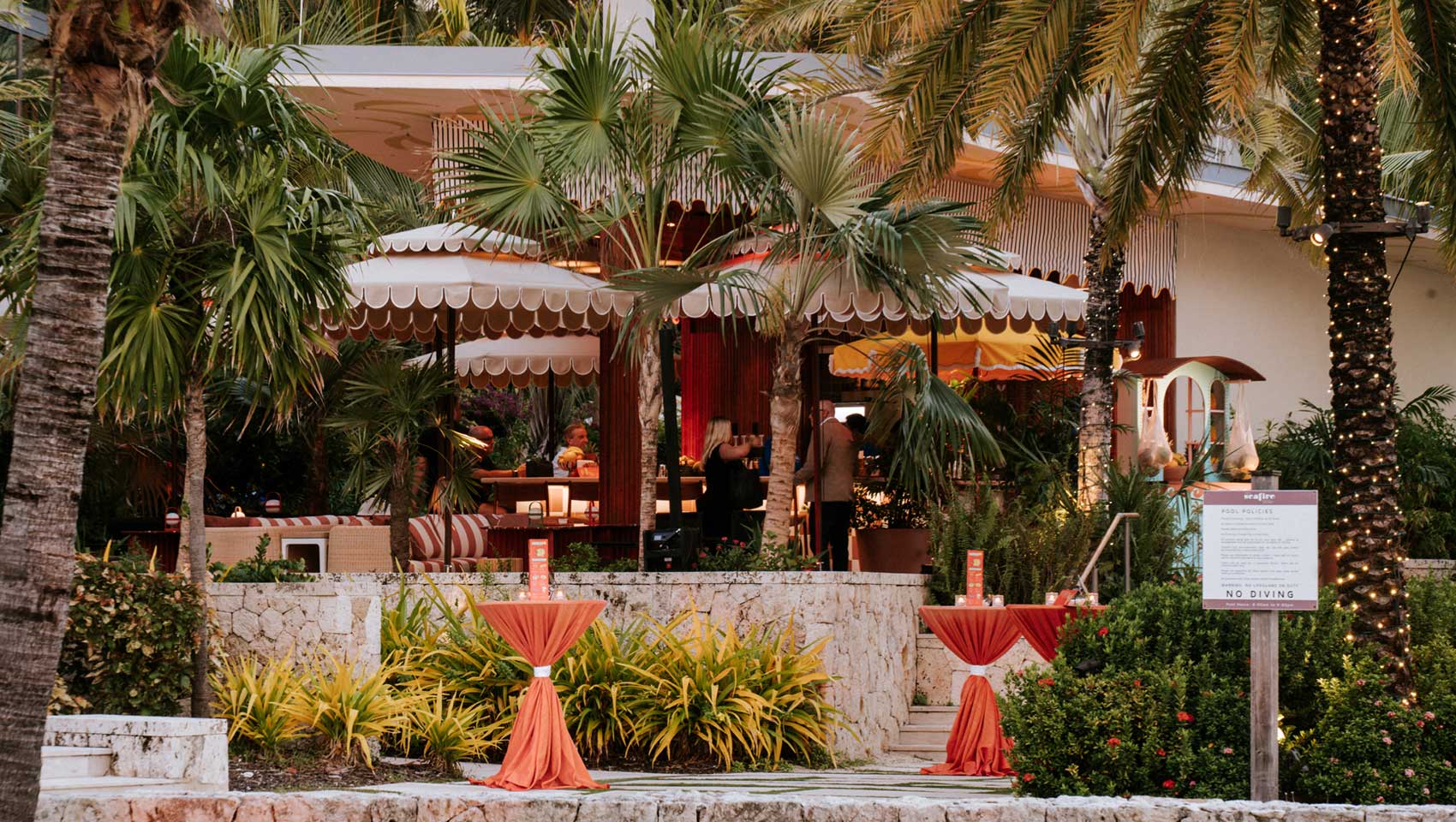 Cocktail tables outside at Nana Cabana at Seafire
