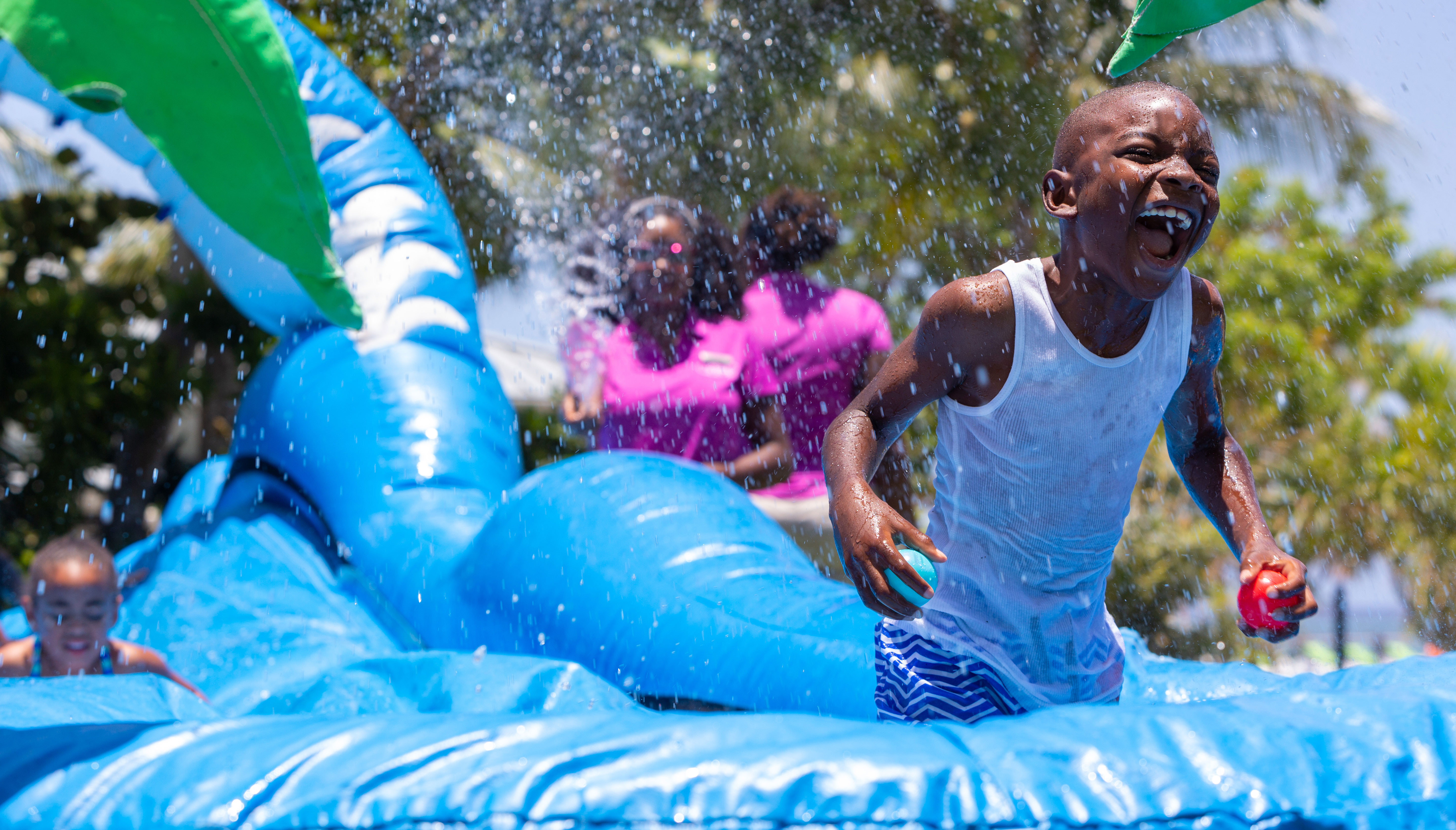 kids playing in water section