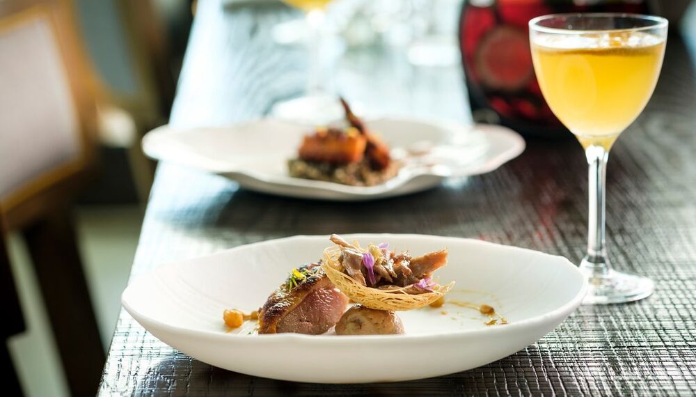 Gourmet seafood entrée served on a white plate