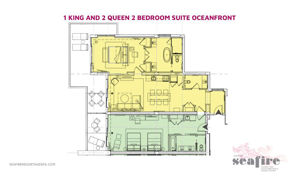 1 King and 2 Queen 2 Bedroom Suite Oceanfront
