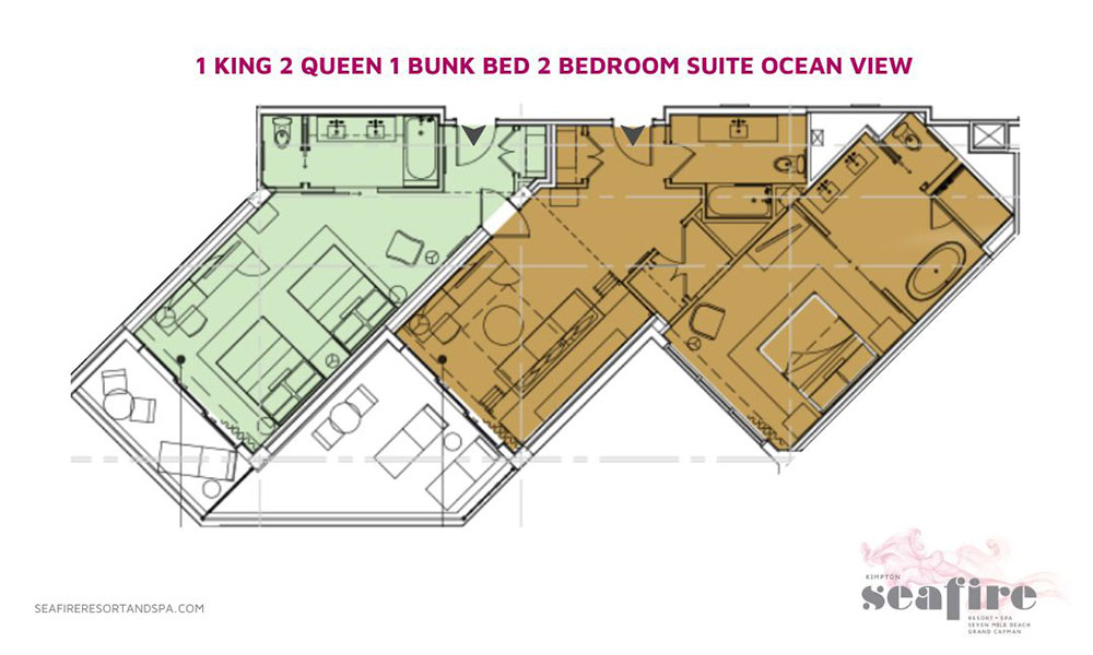 1 King 2 Queen 1 Bunk Bed 2 Bedroom Suite Ocean View