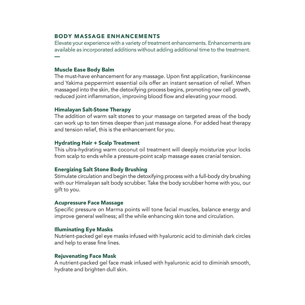Seafire Spa Garden Suites Menu