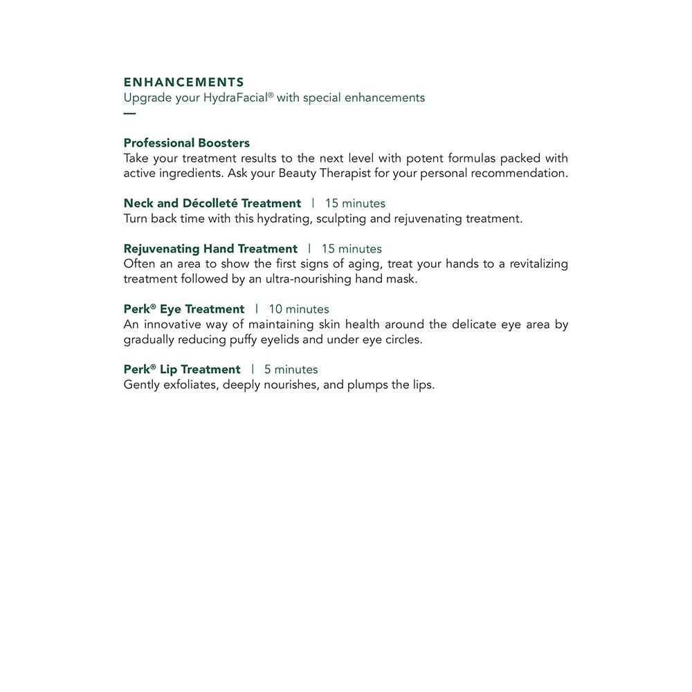 Seafire Spa Garden Suites Menu