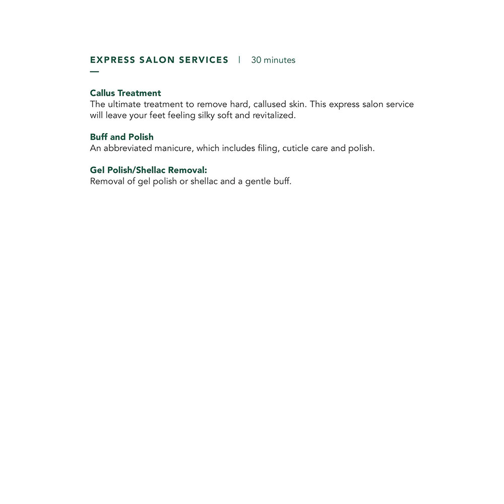 Seafire Spa Garden Suites Menu