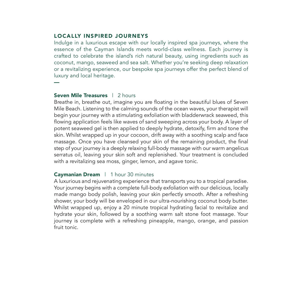 Seafire Spa Garden Suites Menu