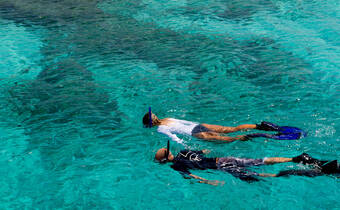 Guests snorkeling the reef off Seven Mile Beach